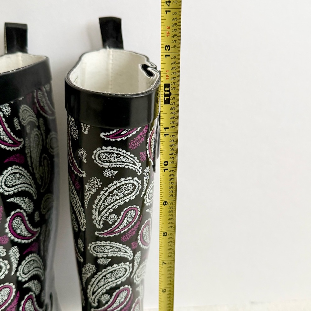 Paisley Rubber Rain Boots Black Purple - Picture 13 of 13